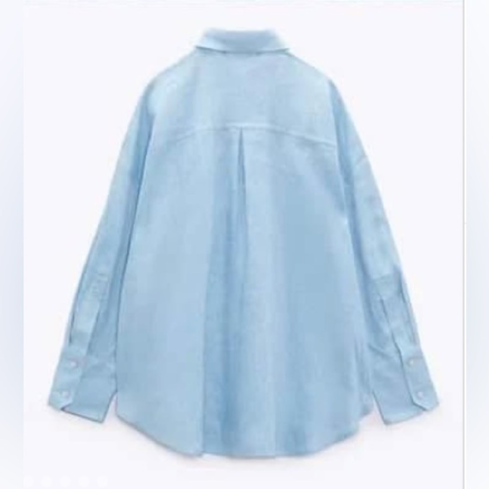 Zara Blue Linen button up - Picture 4 of 8